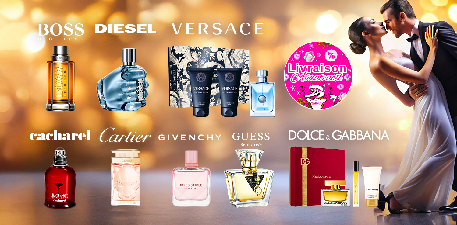 Coffrets parfums pour lui ou pour elle GUESS - CACHAREL - DIESEL - BOSS - GIVENCHY - DG - CARTIER - VERSACE
