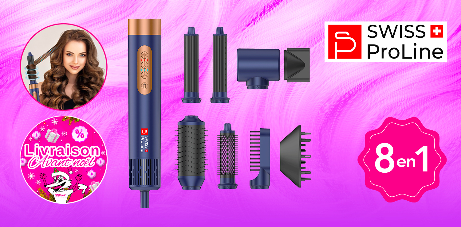 Brosse professionnelle ionique 8en1 (8 accessoires) Swiss ProLine