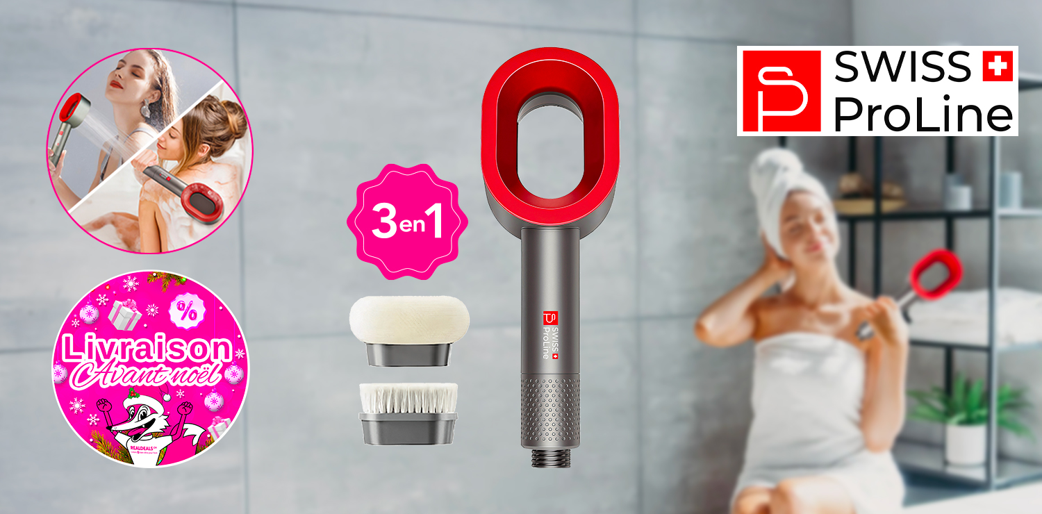 Pommeau de douche magnétique 3en1 (Soin purifiant, brosse nettoyante, brosse relaxante) Swiss ProLine