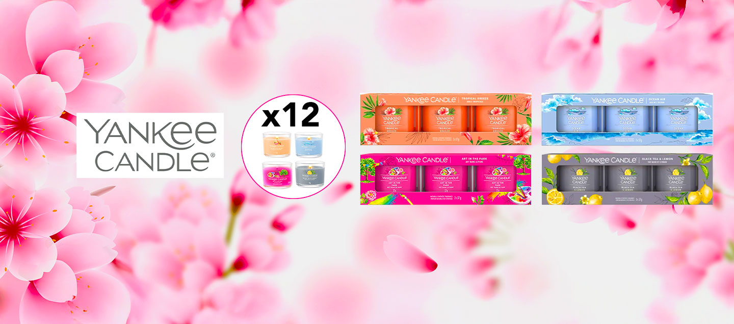 Set de 12 bougies Yankee Candle (Jasmin - Tropical - Ocean - Thé Noir)